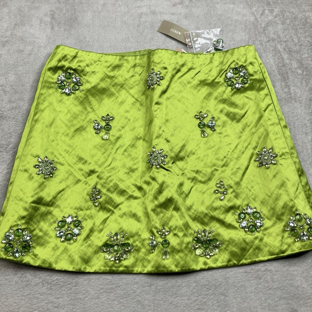 J Crew Collection Green Crystal Embellished Mini Skirt Satin Fairfax Womens 2 - Picture 4 of 9